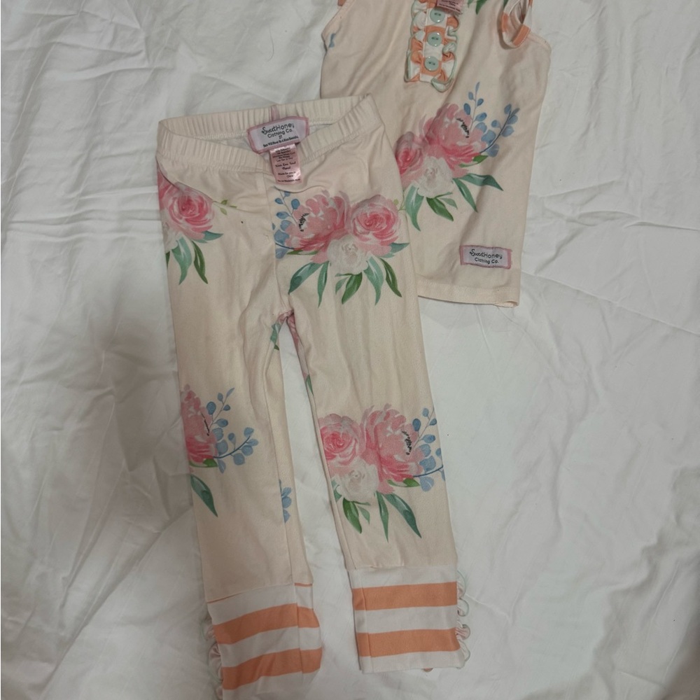Floral Pajama Set with Pink and Orange Accents